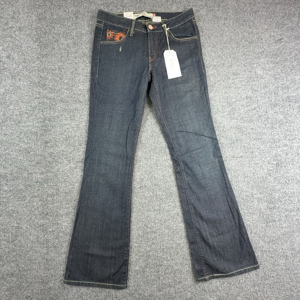 Levi's Superlow Bootcut Jeans Juniors 7 Dark Wash Low Rise Embroidered 518 Y2K
